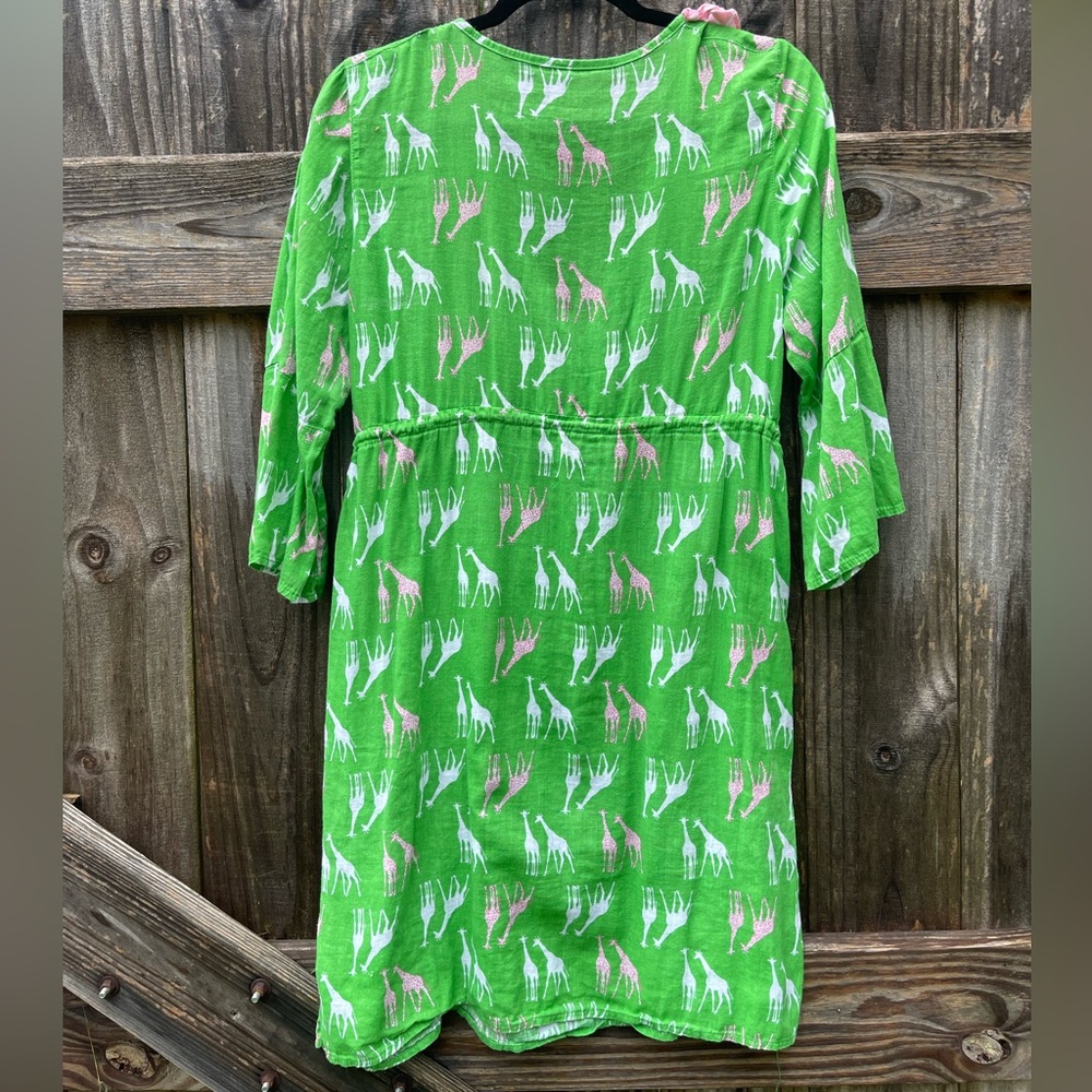 Boutique Giraffe Dress Green with Pink Ruffle Trim Sz M - Picture 7 of 10